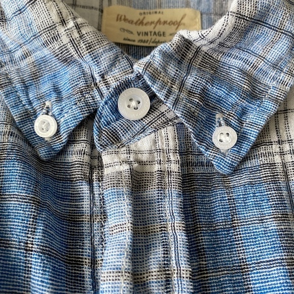 Weatherproof Vintage Washable Linen Men's Blue Plaid SS Button Up Shirt Small - Picture 6 of 11